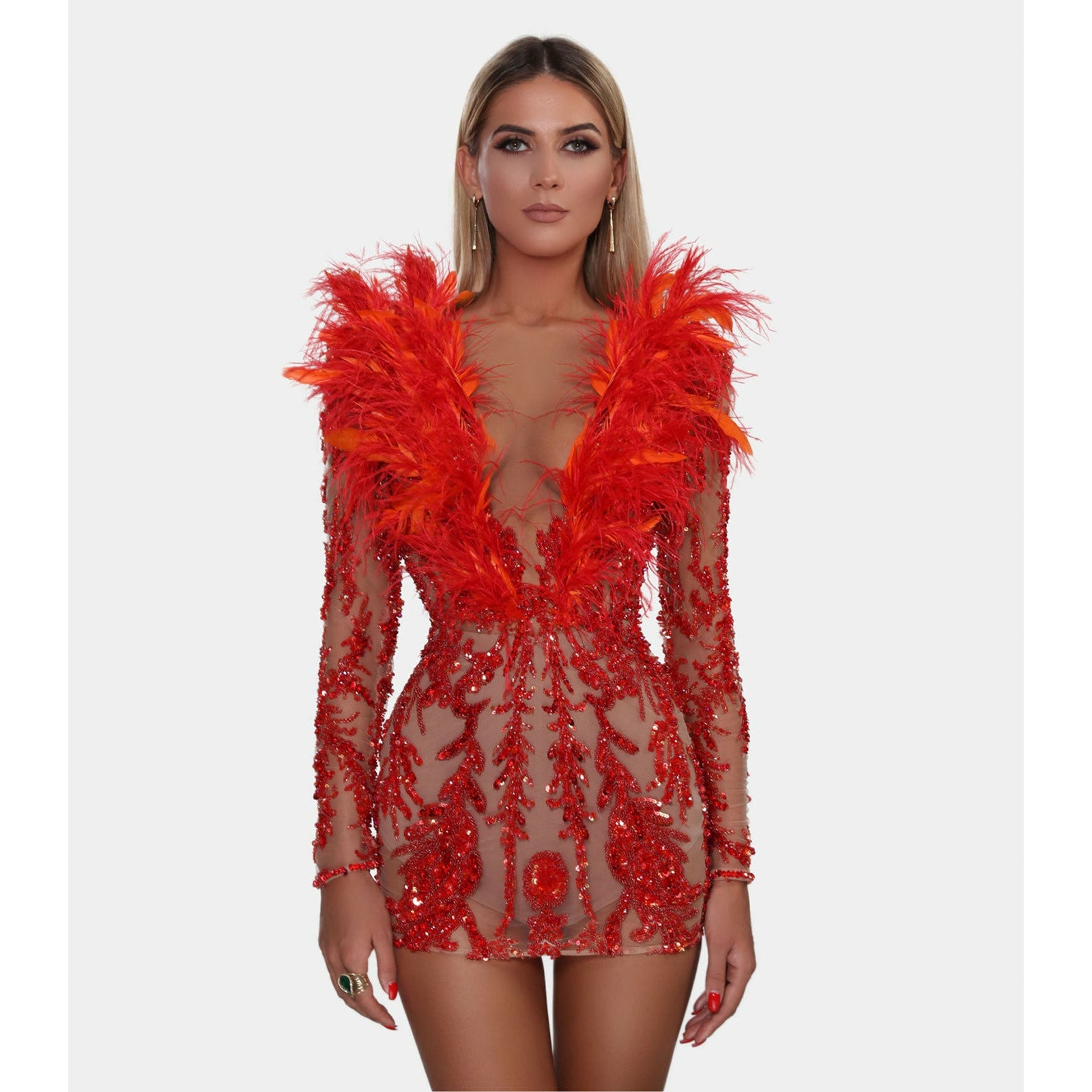 red feather dress